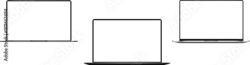 Minimal Laptop Mockup Collection - Set of Thin Modern Notebooks, Front and Perspective Views on Transparent Background