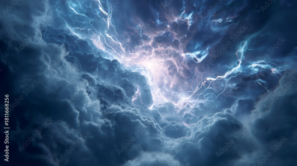 Obraz premium Lightning storm exploding in dark clouds
