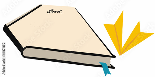 Illustration of a book with a bookmark and sparkles