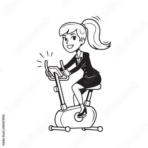 Businesswoman exercising on stationary bike isolated on