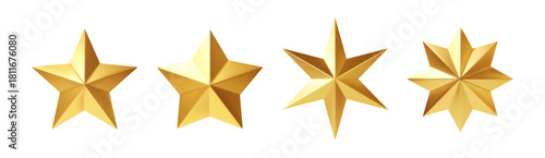 Golden Five Point Star Set in Varying Angles for Celebration and Award Visuals