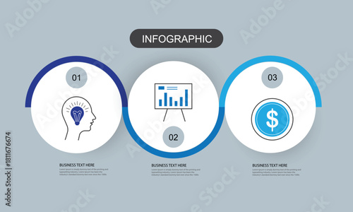 Timeline infographic template of 3 circles. Can be used for web design, diagram, step options, chart, graph, business presentation