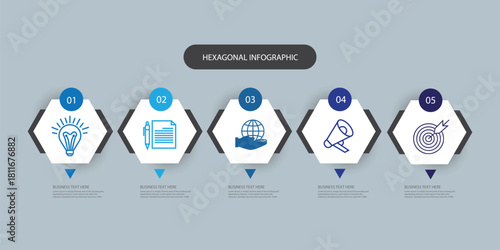 Hexagons Modern business infographic template with 5 options or steps