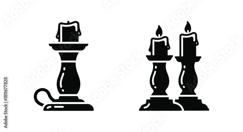 Simple black and white illustration depicting two candle arrangements