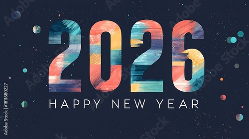 Colorful Brush-Stroke 2026 Numbers with Gold “HAPPY NEW YEAR” Text on Festive Bokeh Background