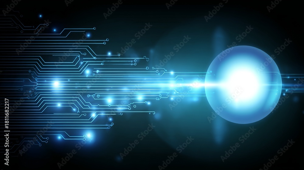 Obraz premium Abstract hi-tech circuit board background with spherical element representing digital technology, innovation, electronics, network, data, future, connection, computing, system, and modern concept