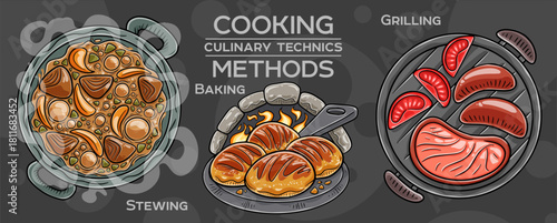 Set of cooking methods and culinary technics . Hand-drawn vector illustration.