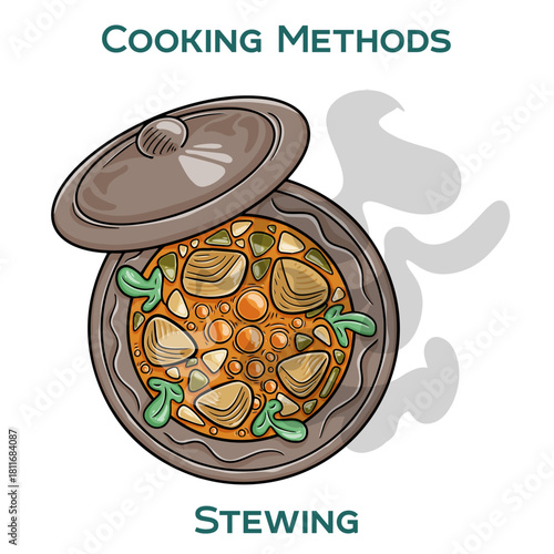 Stewing. Cooking methods. Hand-drawn vector illustration.