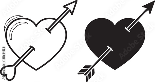 Love and Pain Two Hearts Pierced by Cupid Arrows Valentine Concept