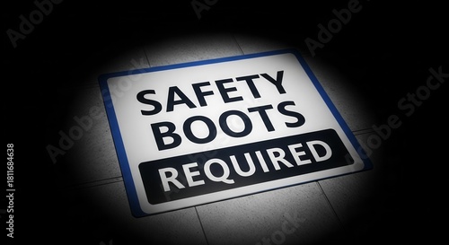 Safety Boots Required Sign Illuminated In A Dark Setting For Industrial Purposes