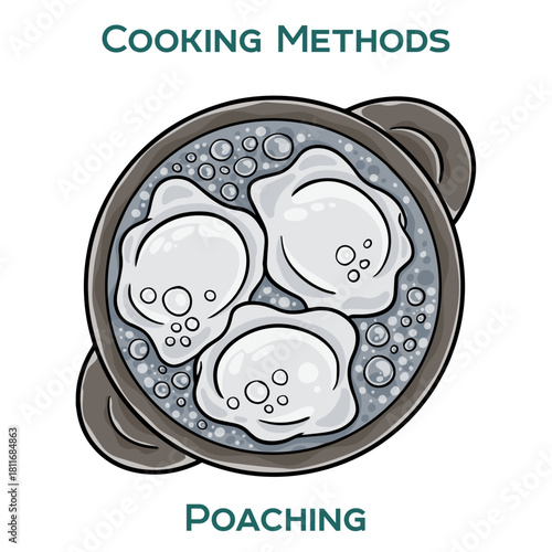 Poaching. Cooking methods. Hand-drawn vector illustration.