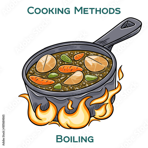 Boiling. Cooking methods. Hand-drawn vector illustration.