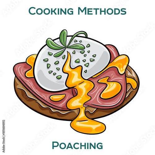 Poaching. Cooking methods. Hand-drawn vector illustration.