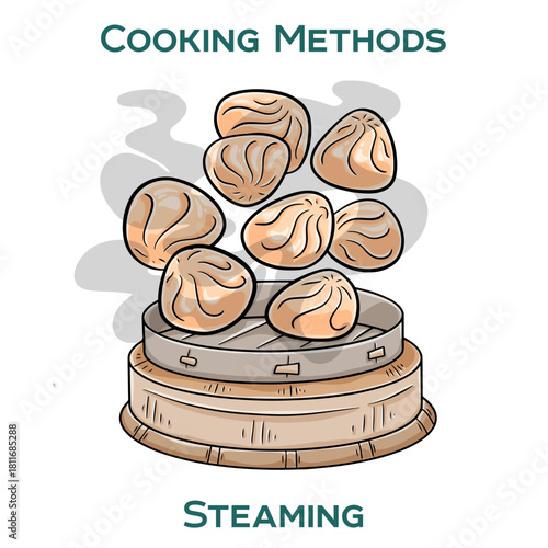 Steaming. Cooking methods. Hand-drawn vector illustration.