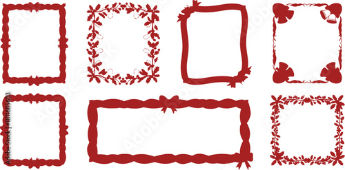 Set of red floral and ribbon frames for valentine s day