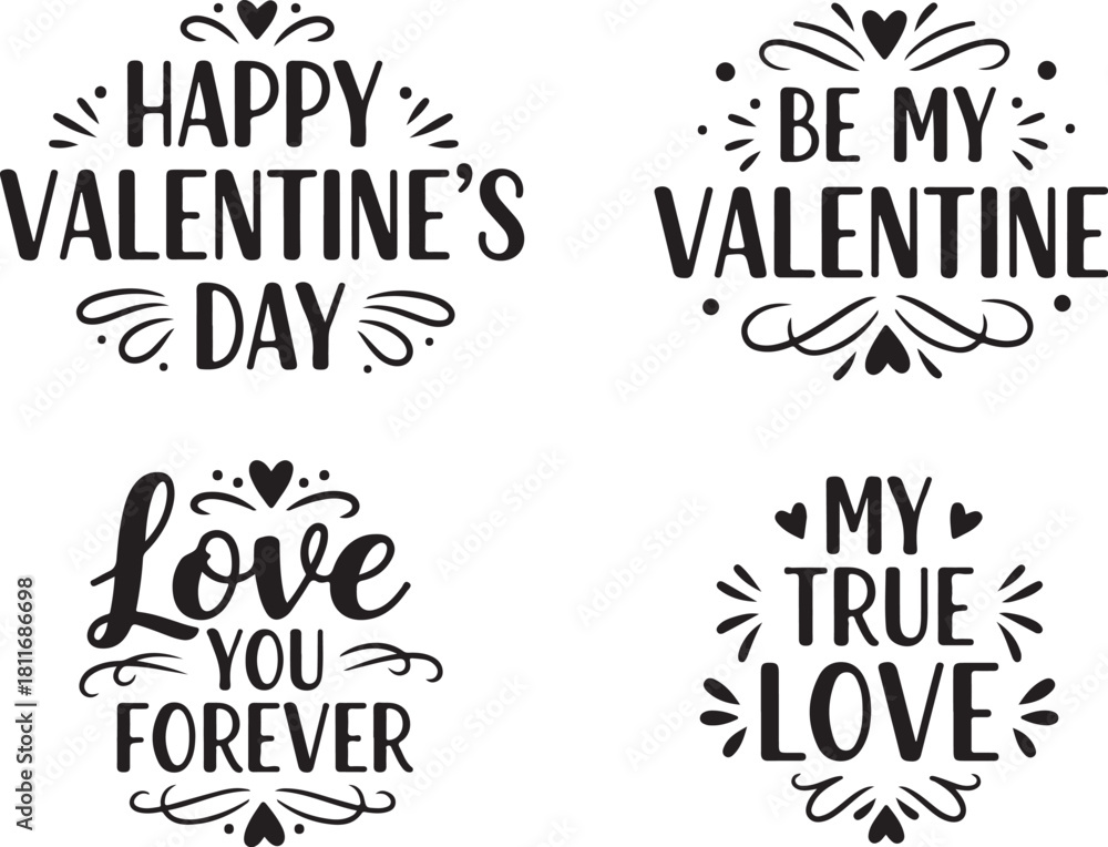 Fototapeta premium Valentines Day Love Quotes Graphic Set for Cards and Crafts