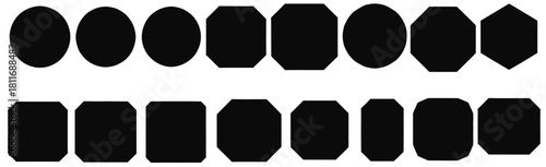 Collection of black geometric shapes oval octagon rectangle on white vector