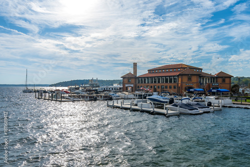 Riviera shops and boat house view in Geneva Town of Wisconsin