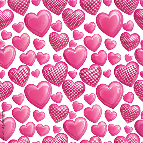 Seamless pattern of vibrant pink hearts for valentine's day and romantic occasions isolated on transparent background