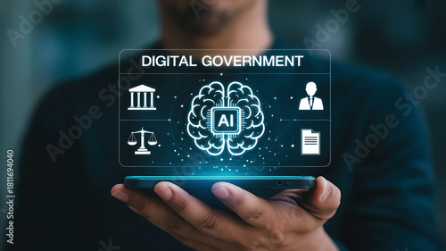 Digital government concept with artificial intelligence displayed on a modern smartphone