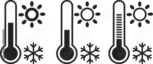 Thermometers and Sun and Snowflake Icons Showing Temperature Variations untitled illustration