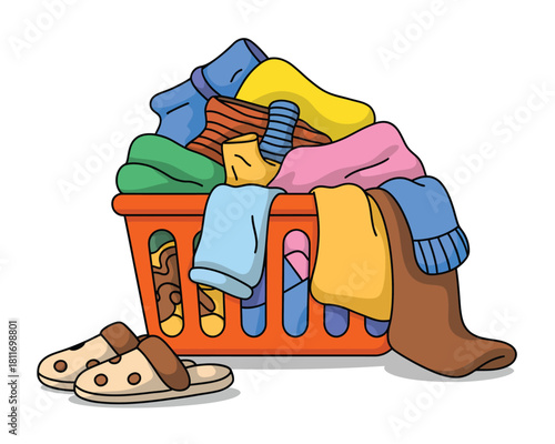 Wallpaper Mural Laundry basket full of clothes and slippers on white background Torontodigital.ca