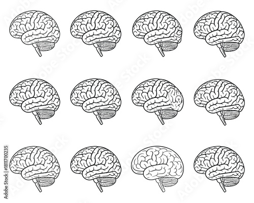 Repetitive brain illustration, medical concept, scientific study, mind, thinking