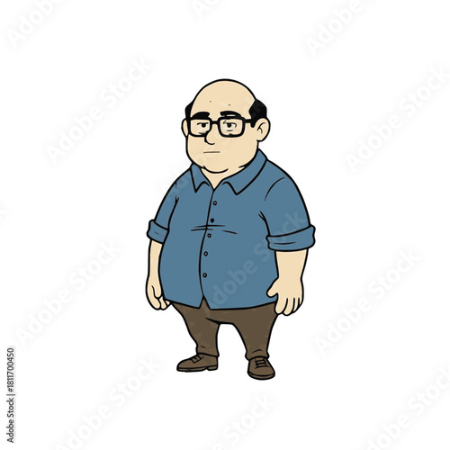Vector illustration of a fat, bald man with glasses