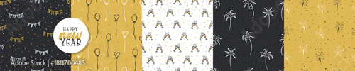 Lovely hand drawn party seamless patterns, great for New Year's Eve, banner, textiles, banner, wallpaper, wrapping - vector design