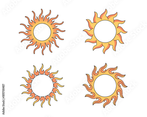 Wallpaper Mural Four stylized sun illustrations with flame-like rays on white background Torontodigital.ca