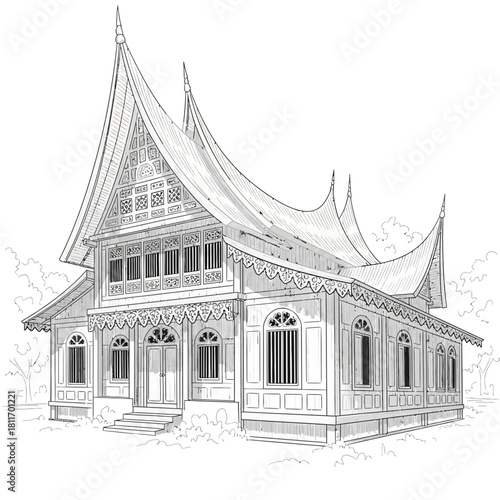 Illustrative depiction of a traditional Minangkabau house, showcasing cultural architecture