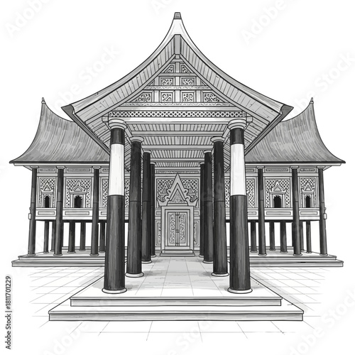 Illustrative depiction of Rumah Gadang, traditional Minangkabau architecture