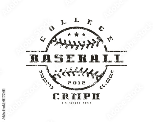 Distressed college baseball camp emblem with text isolated on