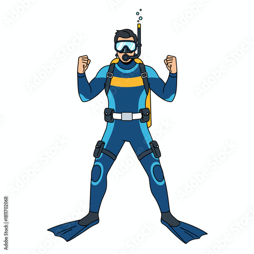 Scuba diver in full gear ready for underwater adventure.