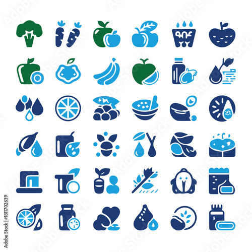 Vector Icons for Health, Fitness, and Natural Food Ingredients Collection