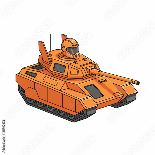 Futuristic Orange Tank with Advanced Design and Helmeted Commander.