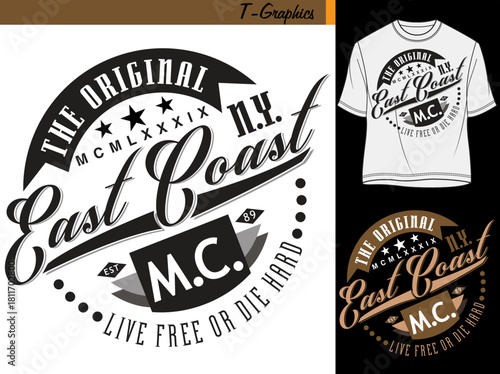 Vintage east coast motorcycle club graphic design isolated on