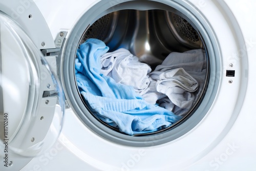 Washing machine with clothes inside laundry appliance for home cleaning