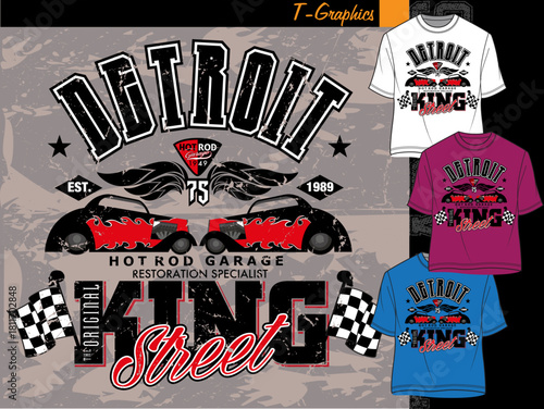 Detroit hot rod garage tshirt graphic design vector art