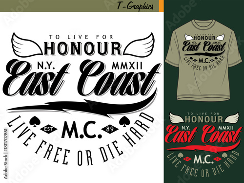 East coast motorcycle club emblem with wings and motto