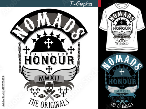 Nomads motorcycle club emblem design for tshirt print