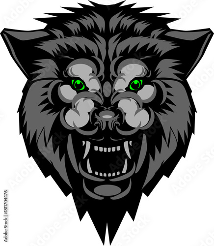 Fierce snarling werewolf head mascot logo isolated on