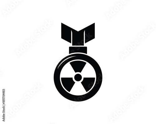 Atomic bomb icon with radiation symbol isolated on white background