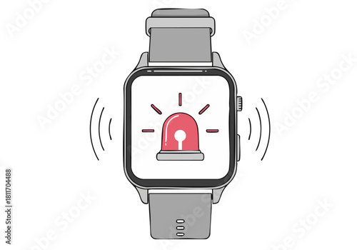 Smartwatch displays a 'Stay Safe Now' alert with a flashing beacon. Modern, minimalist design. Focus on safety and technology. Clean, graphic illustration.