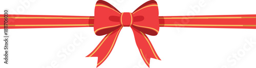 A vibrant red ribbon bow, meticulously crafted with intricate details, elegantly presented against a pristine white backdrop.