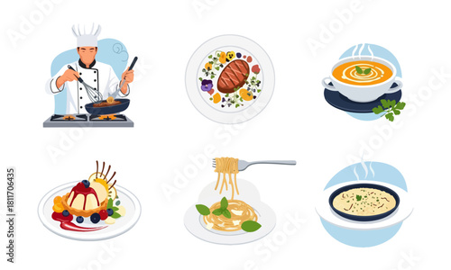 Culinary delights chef preparing gourmet meals food presentation isolated on black