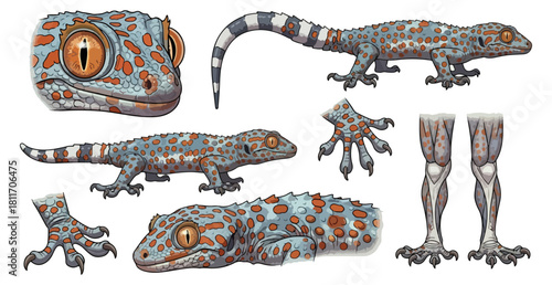 Detailed illustration of gecko anatomy and features