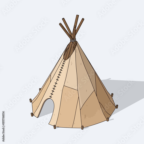 Illustration of a traditional Native American teepee on a neutral background