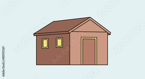 Charming stylized small house, perfect for illustrating homeownership dreams or a cozy rural life, a simple, inviting structure with a classic architectural appeal