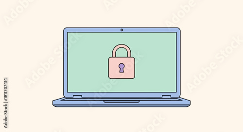 Secure laptop with padlock, perfect for illustrating cybersecurity, data protection, privacy, and online safety in a modern, minimalist, and clean design